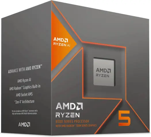 AMD Ryzen 5 8600G AM5 Processor, 6 cores & 12 threads, up to 5.0GHz boost, Radeon 760M graphics, DDR5-5200 dual channel support, 256GB max memory. 100-100001237BOX