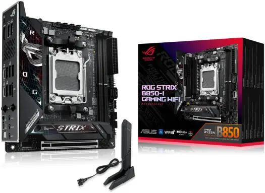 ASUS ROG Strix B850-I Gaming WiFi packs power in a compact Mini-ITX form, featuring DDR5, PCIe 5.0, and ultra-fast M.2 for next-gen gaming performance and connectivity 90MB1K30-M0EAY0