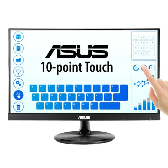 ASUS VT229H 21.5" Full HD touchscreen monitor with IPS panel, 10-point multi-touch support, wide viewing angles, and flicker-free eye care for smooth, responsive control 90LM0490-B02170