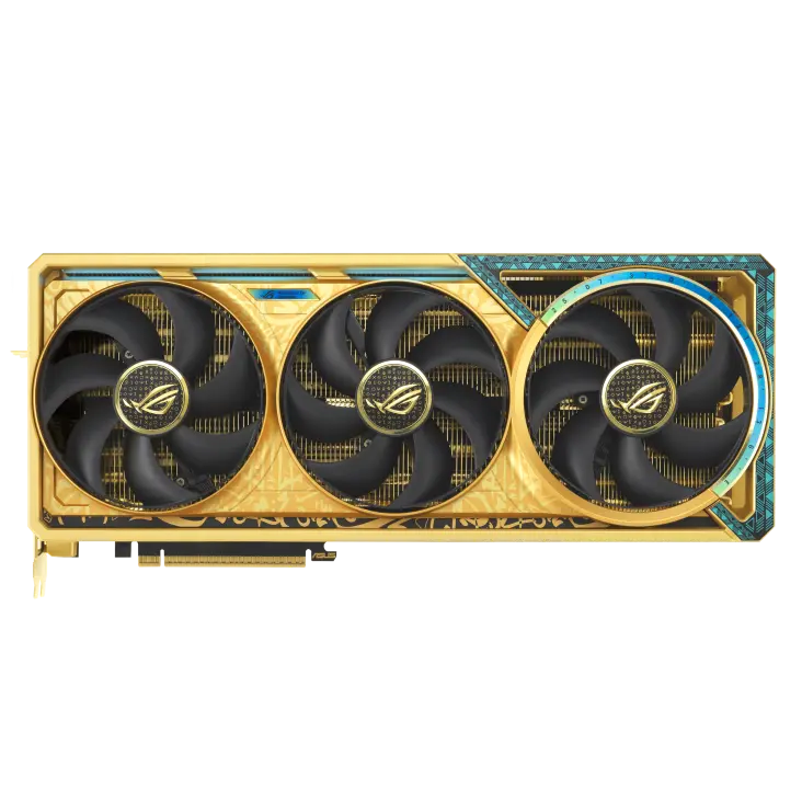 ASUS ROG Astral RTX 5080 Dhahab CORE OC unleashes 16GB GDDR7 power with 2760 MHz boost, 10752 CUDA cores, and 30 Gbps speed — crafted in stunning gold for elite performance 90YV0LV6-M0NM00