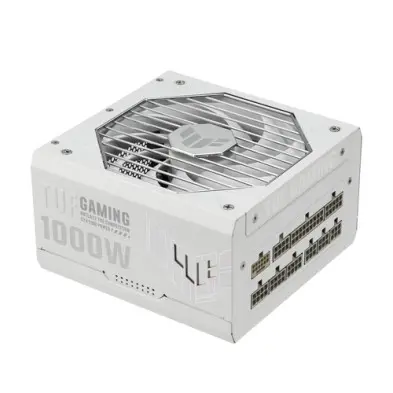 ASUS TUF Gaming 1000W PSU ensures stable power with 80+ Gold efficiency, military-grade durability, dual ball bearing fan, and sleek white design 90YE00S5-B0NA00