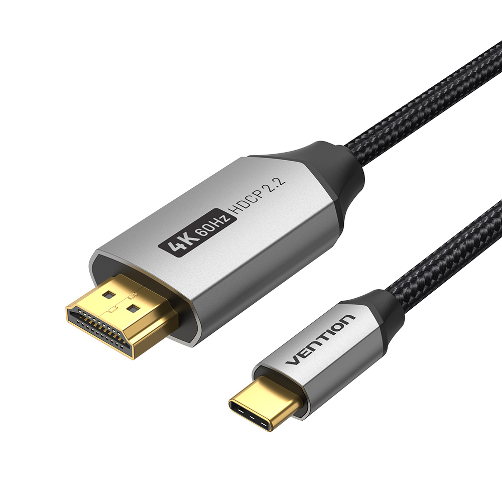 VENTION Cotton Braided USB-C to HDMI Cable 1M Black Aluminum Alloy Type Model # CRBBF