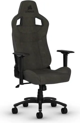 Corsair T3 RUSH Fabric Gaming Chair with 4D armrests, adjustable height, deep recline, and soft microfiber comfort for ultimate gaming performance. CF-9010057-WW