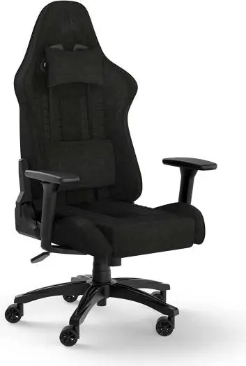 Corsair TC100 RELAXED Fabric Gaming Chair with extended seat, soft padding, 2D armrests, smooth 65mm castors, and 160° recline for superior comfort. CF-9010051-WW