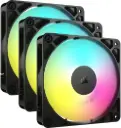 Corsair RS120 ARGB 120mm Case Fans with 72.8 CFM airflow, magnetic dome bearings, and daisy-chained PWM connectors — triple pack. CO-9050181-WW