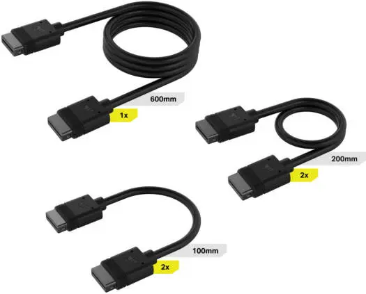 Corsair iCUE LINK Cable Kit with straight connectors includes 100mm, 200mm, and 600mm cables for seamless device linking and clean builds. CL-9011118-WW