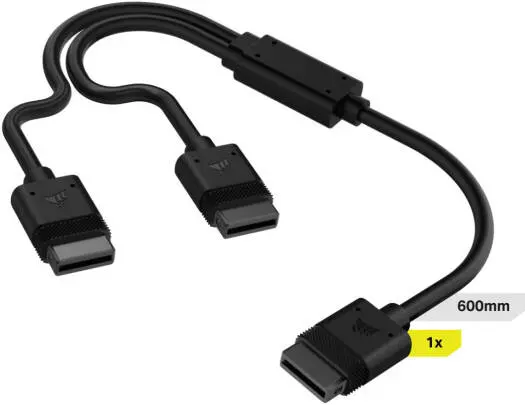 Corsair iCUE LINK 600mm Y-Cable with straight connectors enables dual device connections for tidy, efficient iCUE LINK system builds. CL-9011124-WW