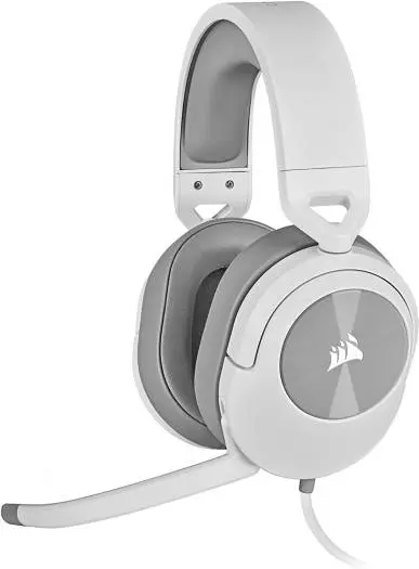 Corsair HS55 Stereo Wired Gaming Headset with 50mm drivers, 20Hz–20kHz range, 114dB sensitivity, and multi-platform compatibility. CA-9011261-NA