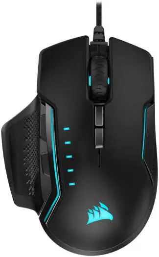 Corsair GLAIVE RGB PRO Wired Gaming Mouse with PMW3367 sensor, 18K DPI precision, 7 programmable buttons, and durable Omron switches. CH-9302211-NA