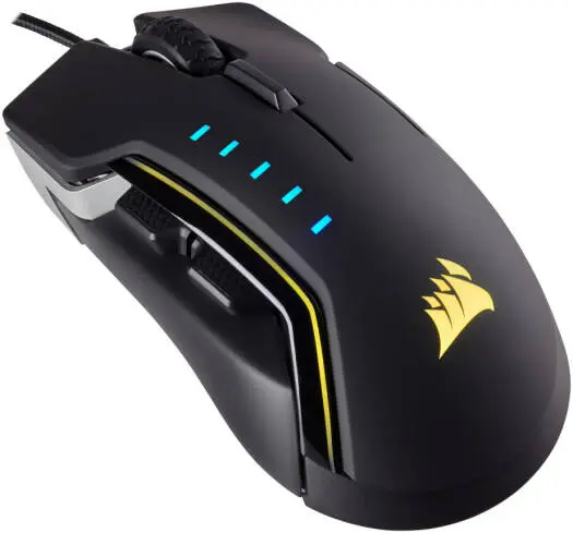 Corsair GLAIVE RGB Wired Gaming Mouse with PMW3367 sensor, 16K DPI precision, 6 programmable buttons, Omron switches, and aluminum frame. CH-9302111-NA