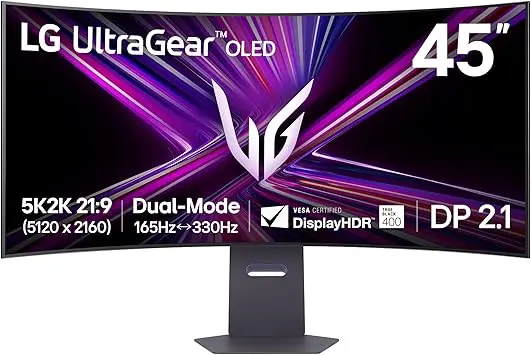 LG UltraGear 45GX950A-B 45" Curved OLED Gaming Monitor, 5K2K, 165Hz, 0.03ms, HDR