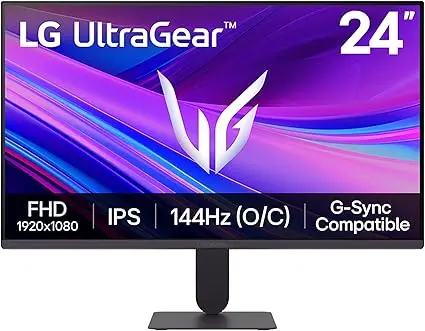 [24G411A-B] LG 24 inch Ultragear FHD (1920 x 1080) IPS Gaming Monitor, 144Hz (O/C), 1ms MBR, NVIDIA G-Sync Compatible, AMD FreeSync, HDR10, HDMI, DisplayPort, Slim Stand, 24G411A-B