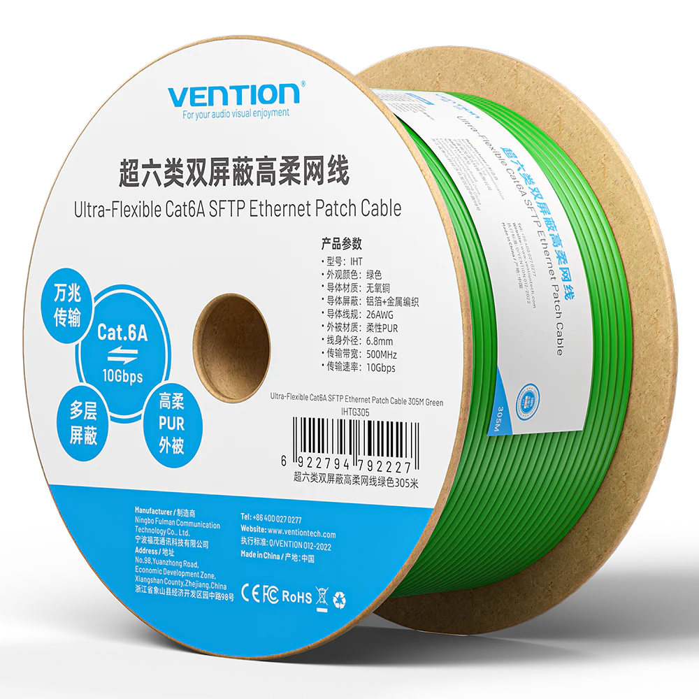 [IHKG305] VENTION Ultra-Flexible Cat6A SFTP Ethernet Patch Cable 305M Green Model # IHKG305