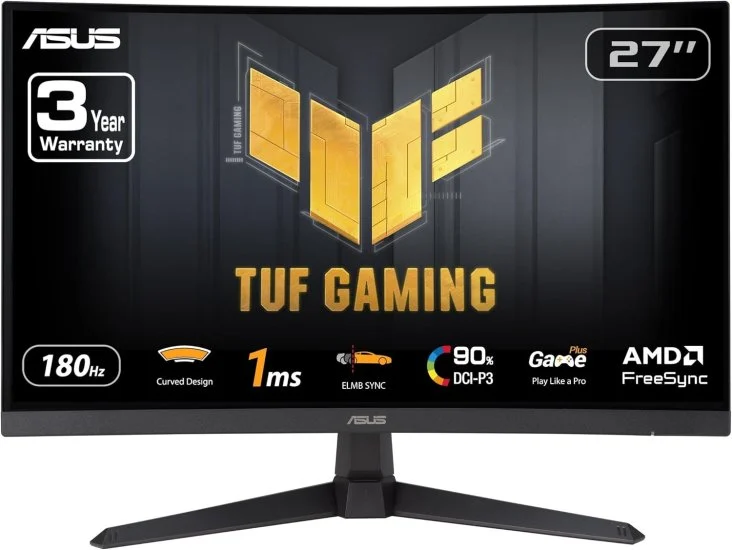 ASUS TUF Gaming VG27VQ3B 27'' FHD curved Fast VA monitor with 180Hz refresh rate for smooth gameplay and immersive visuals 90LM0A90-B01170