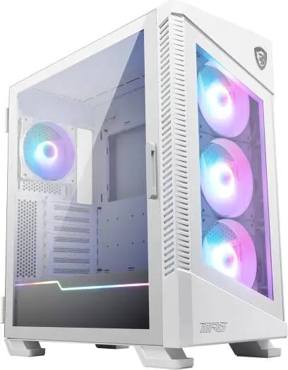 MSI MPG VELOX 100R ATX Mid-Tower Case with tempered glass front, 4×120mm ARGB fans, vertical GPU support, 360mm radiator support, and USB-C. 306-7G18W22-809