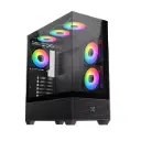 Xigmatek Alphard E-ATX ARGB Case with spacious interior, tempered glass side panel, strong airflow support, and stylish ARGB lighting in black. EN43802