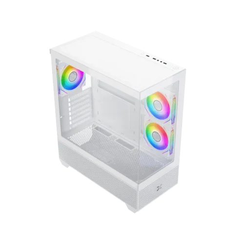 Xigmatek Alphard Arctic E-ATX ARGB Case in white with tempered glass, strong cooling support, and spacious layout for modern high-end builds. EN43833