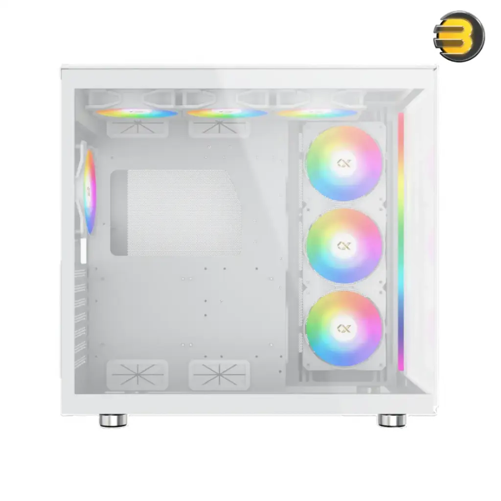 Xigmatek Aqua Ultra Air Arctic delivers massive airflow with 7 ARGB fans, dual tempered glass, mesh top, and full E-ATX support for high-performance white builds. EN41914 / EN44472