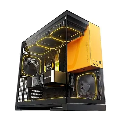 Geometric Future M5 Geo-M5F-BY mid-tower case offers premium 1.2mm steel, toolless panels, support for 420/360 radiators, and five pre-installed ARGB PWM 140mm fans. GEO-M5F-BY