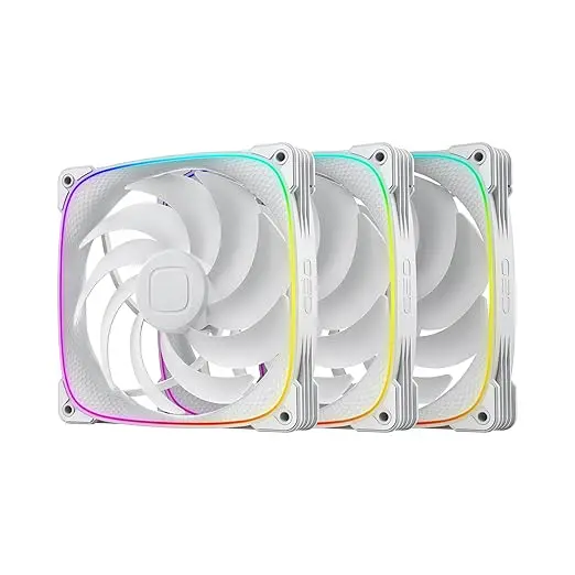 [GEO-S2503W-14T] Geometric Future Squama 2503 RGB PWM 140mm 3-pack offers strong airflow, quiet operation, and dual-loop ARGB lighting with 5V 3-pin and 4-pin PWM control. GEO-S2503W-14T