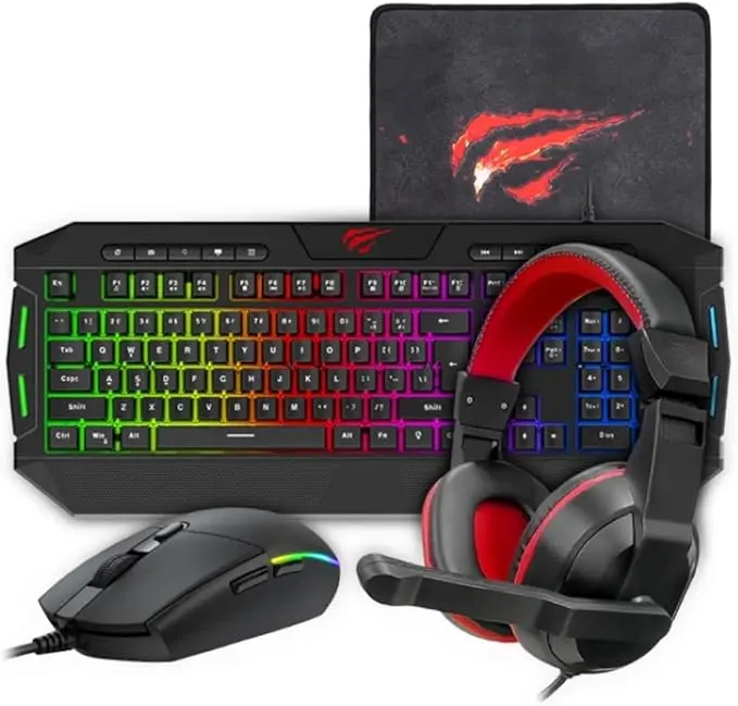 Havit KB501CM gaming combo includes a responsive keyboard, precision mouse, comfortable headset, and smooth mousepad for a complete, ready-to-play setup. KB501CM