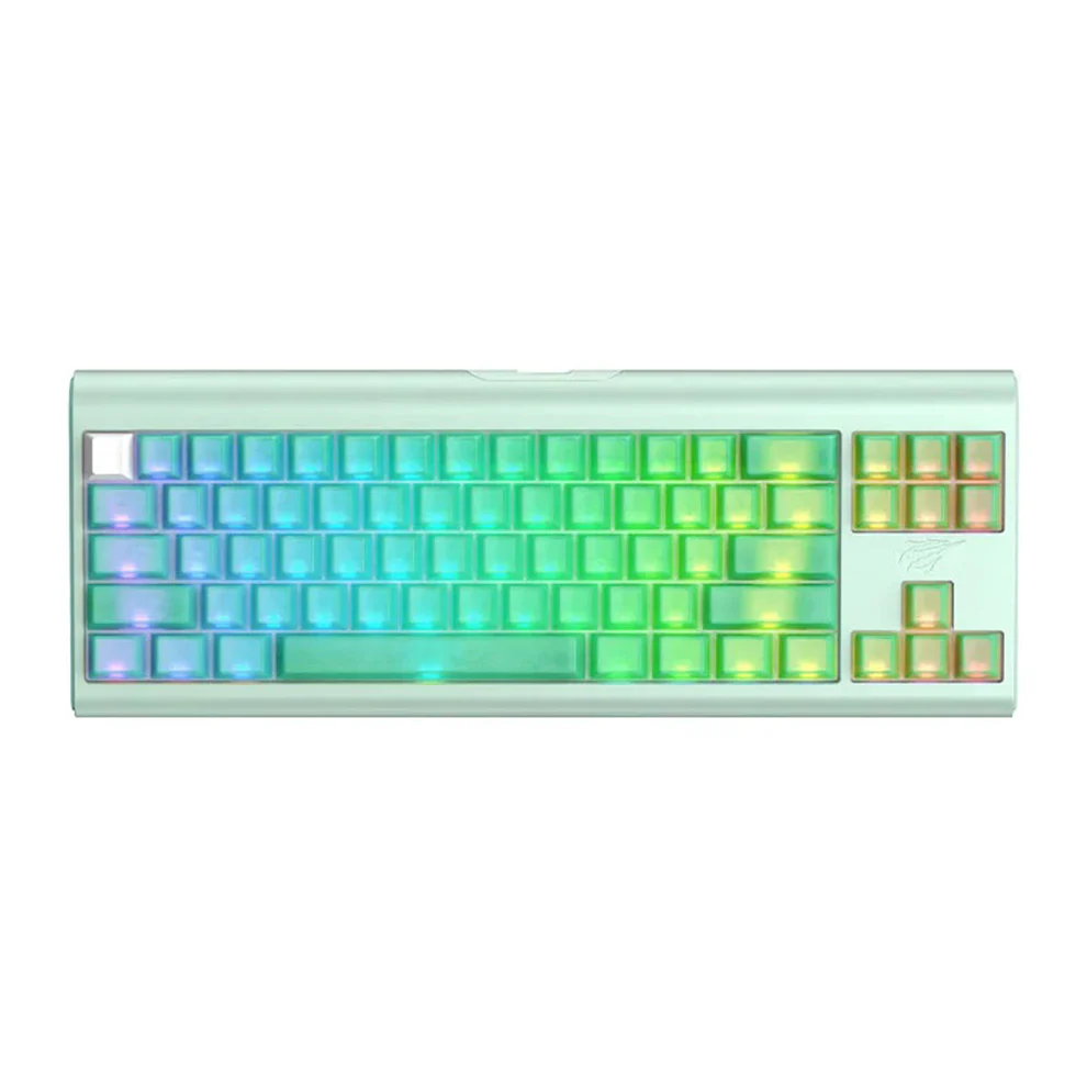 Havit KB896L 71-key mechanical gaming keyboard offers responsive switches, rainbow LED backlighting, and a durable wired design for smooth, reliable PC performance.green  KB896L