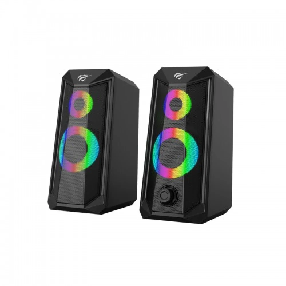 Havit SK202 gaming speakers offer clear stereo sound, dynamic RGB lighting, and easy USB power with 3.5mm input for immersive desktop audio. SK202