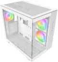 Montech King 65 Pro ATX case delivers strong airflow with 3 ARGB PWM fans, 360mm radiator support, up to 9 fans, and flat/tinted glass panels in a clean white design. KING-65-PRO-WHITE