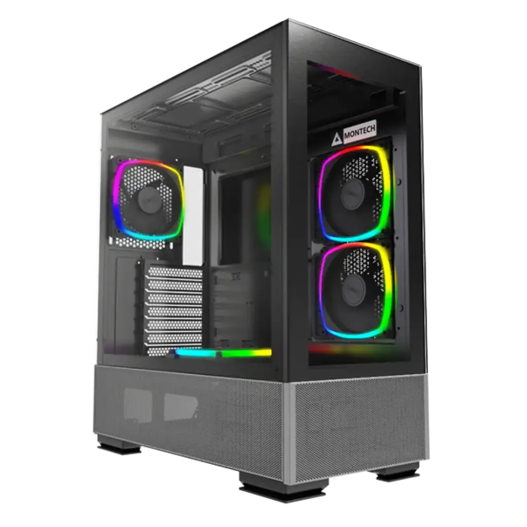 Sky Two Black ATX case delivers strong airflow, 400mm GPU support, 168mm cooler clearance, 7 PCIe slots, Type-C I/O, and four pre-installed ARGB PWM fans for high-performance builds.