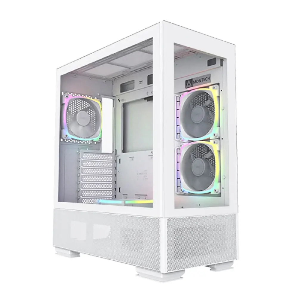 Sky Two White ATX case offers clean styling, powerful airflow, 400mm GPU support, 168mm cooler clearance, Type-C I/O, and four ARGB PWM fans for premium gaming setups.