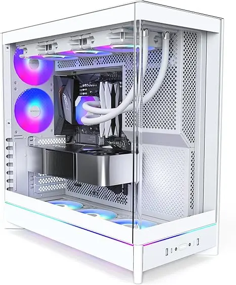Montech HS02 Pro White mid-tower case offers clean styling with panoramic glass, vibrant ARGB lighting, strong airflow, and back-connect support for modern builds. HS02 Pro White