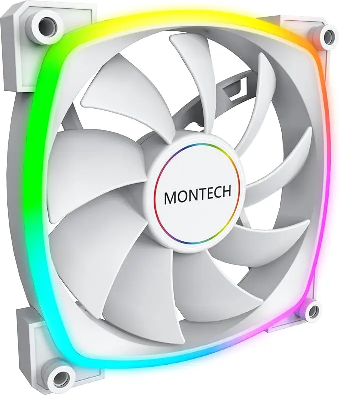 Montech AX140 ARGB 140mm fan delivers silent high-performance cooling with 1600 PWM control, durable build quality, and vibrant ARGB lighting in a clean white design. AX140 ARGB WHITE