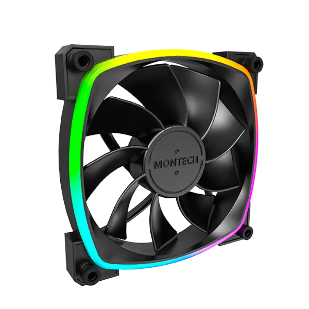 Montech RX120 PWM Black reverse-blade fan delivers strong static pressure, silent cooling, and vibrant RGB effects for high-performance builds. RX120 PWM Black