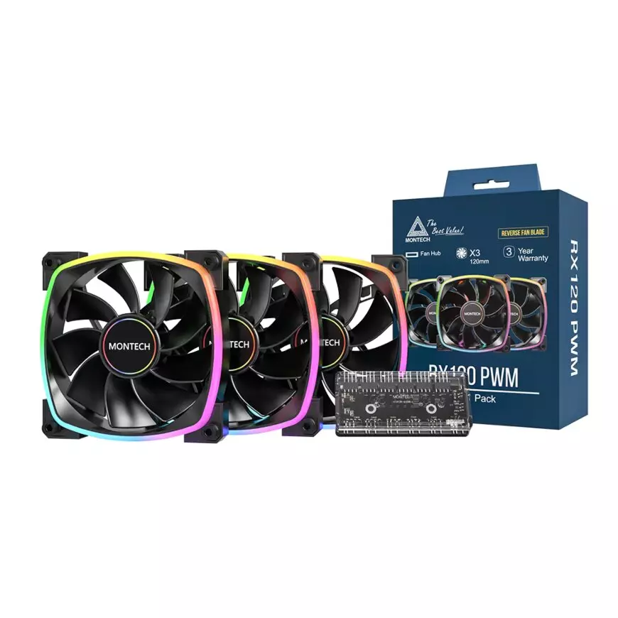 [RX120 PWM 3 in 1 Black] Montech RX120 (3-in-1) fans 59CFM 27dBA 1600RPM