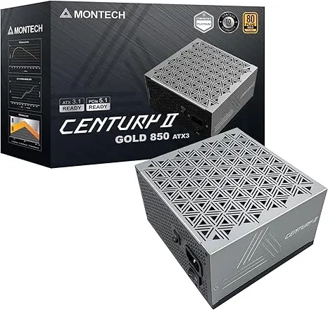 [CENTURY II 850W] Montech Century II 850W PSU delivers 80 Plus Gold efficiency with Cybenetics Platinum rating, fully modular design, ATX 3.1 & PCIe 5.1 readiness, and a durable 12V-2x6 cable for high-end builds. CENTURY II 850W