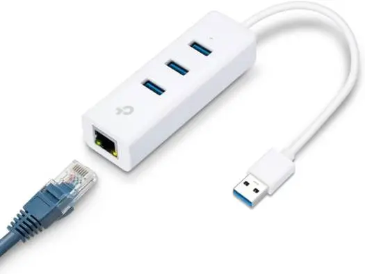 TP-Link USB 3.0 3 Port Hub & Gigabit Ethernet Adapter 2 in 1 USB Adapter , White UE330