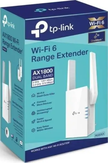 [RE605X] TP-LINK NextGen Wi-Fi 6 Dual Band AX1800 Wi-Fi Range Extender Gigabit Ethernet Port Built-In Access Point Mode RE605X