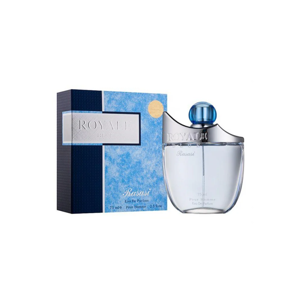 Rasasi Royale Blue Eau de Parfum for Men delivers a fresh, elegant scent with long-lasting performance, perfect for daily wear or special occasions. 75ml