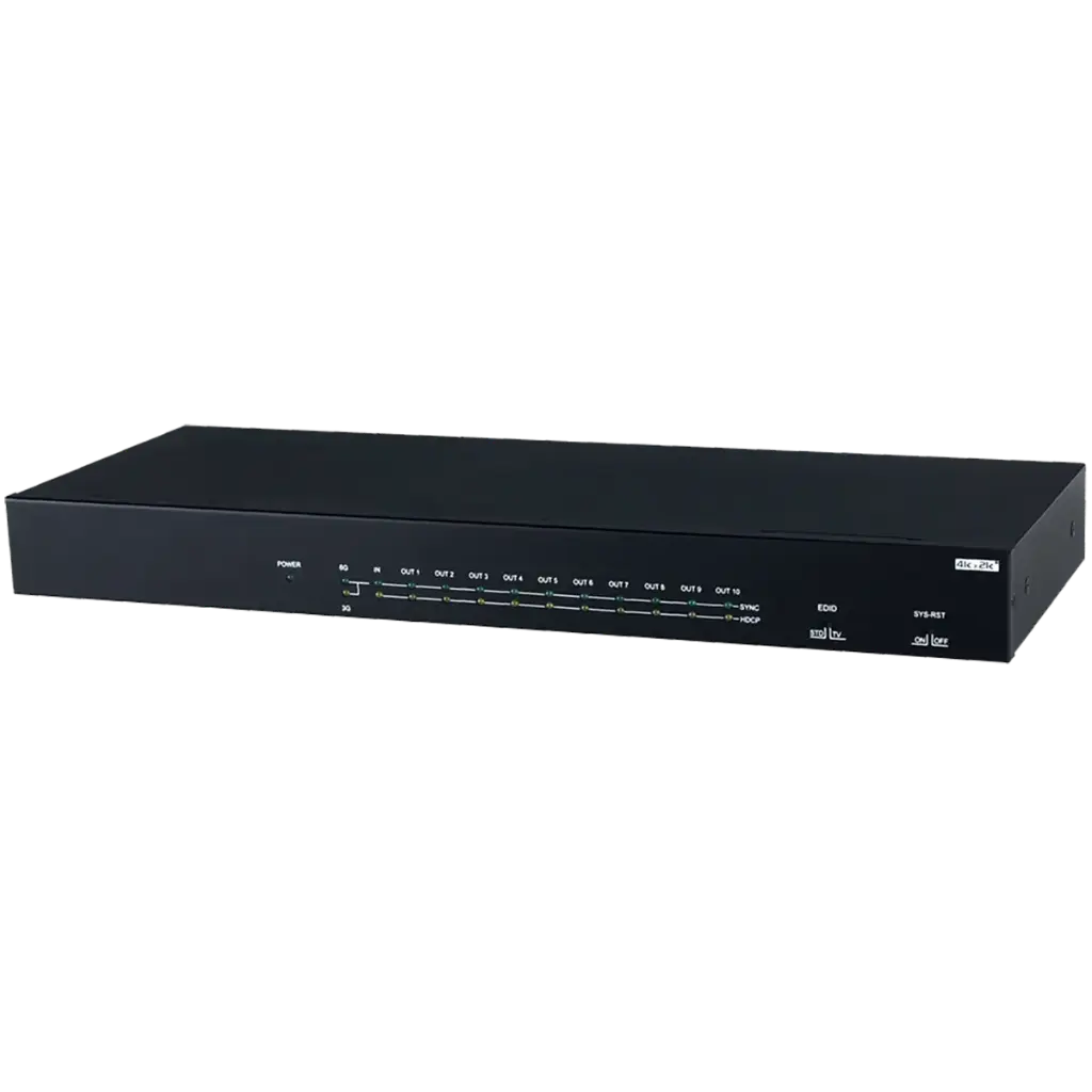 [CPLUS-V10E] CPLUS-V10E 1×10 HDMI Splitter delivers stable 4Kx2K HDR distribution to ten displays with 3D support, advanced audio pass-through, smart EDID handling, and reliable performance for pro AV setups. CPLUS-V10E