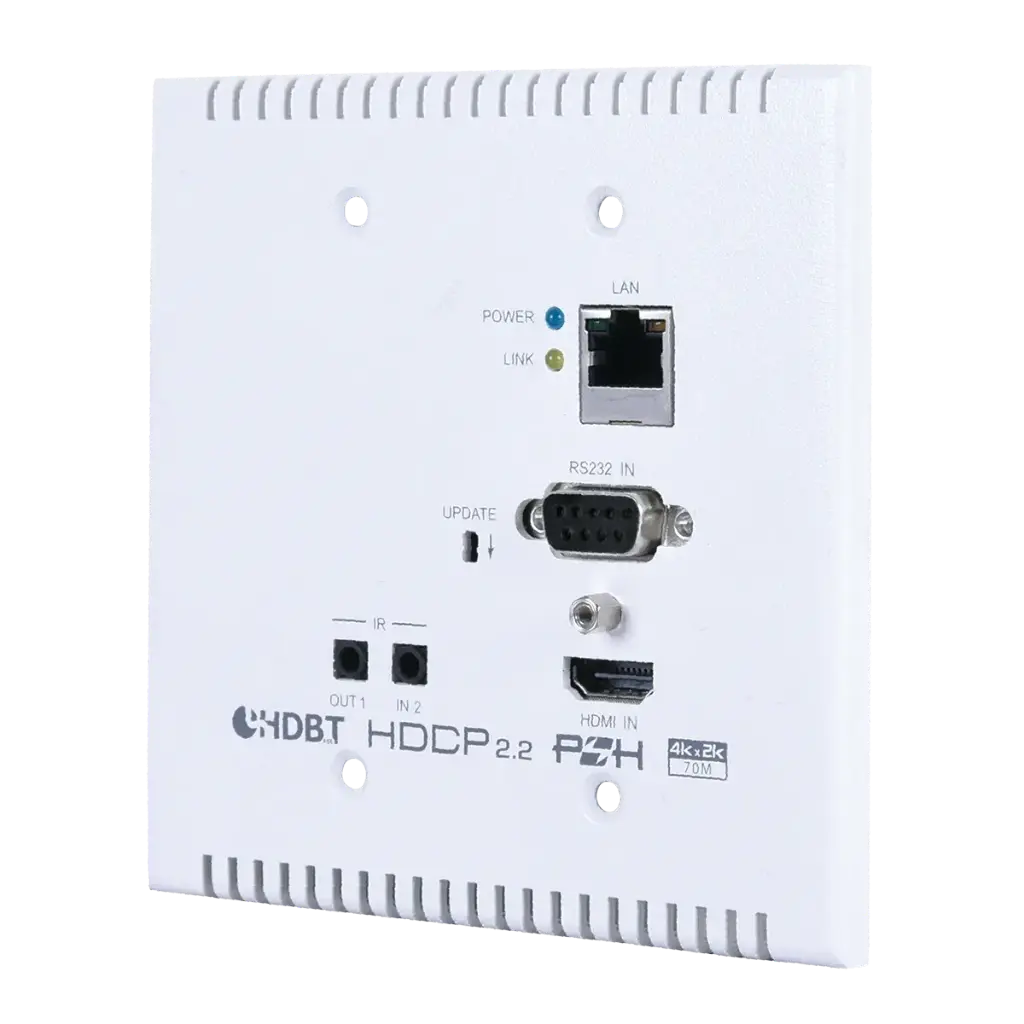 [ CH-1527TXWPUS ] CH-1527TXWPUS HDMI over Cat.5e/6/7 Wall-Plate Extender delivers clean 4K@60 transmission with LAN, PoH, IR/RS-232, and CEC bypass—ideal for sleek, professional AV installations. CH-1527TXWPUS