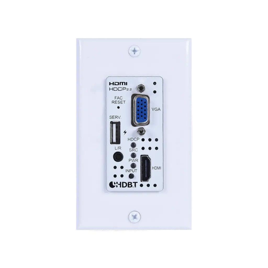 [CH-2537TXWPUS] CH-2537TXWPUS UHD+ HDMI/VGA over HDBaseT Wallplate Switcher offers smart input switching, PoH power, CEC bypass, OSD control, and flexible management for clean, modern AV wall installs. CH-2537TXWPUS