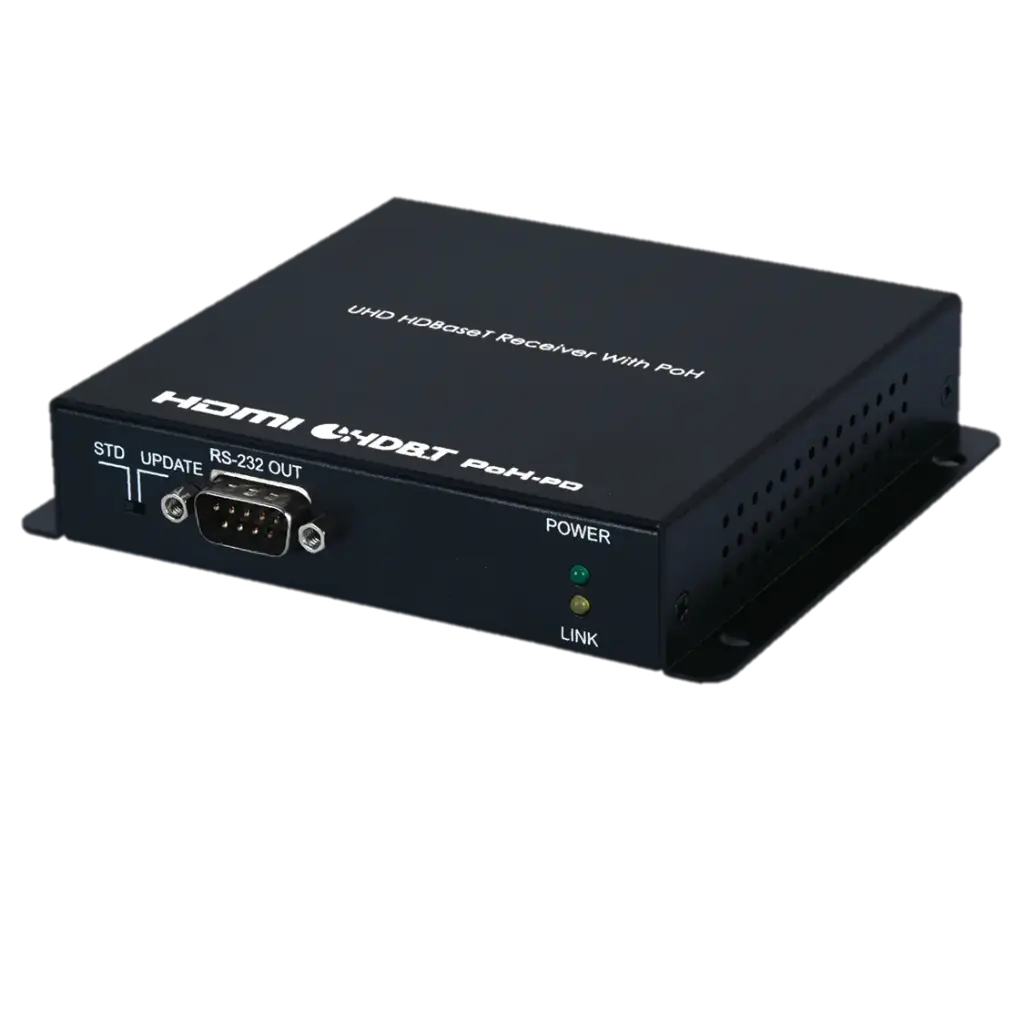CH-2527RXPL UHD HDMI over HDBaseT Receiver delivers reliable 4K@60 HDMI with PoH, CEC bypass, and bi-directional control over long distances for clean AV installations. CH-2527RXPL