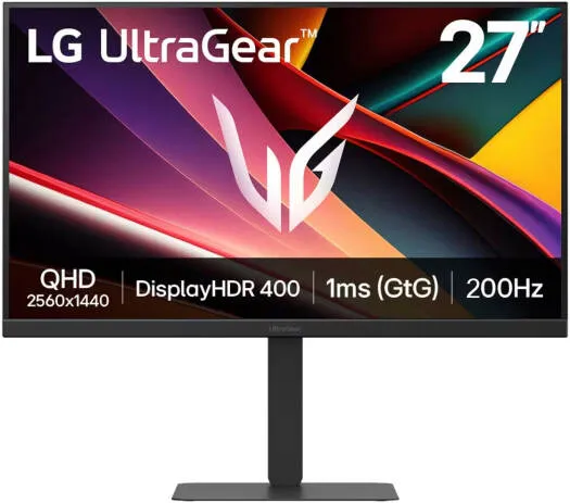 [27G610A-B] LG 27 Inch UltraGear™ G6 QHD Gaming Monitor, 200Hz, 1ms, HDR 400, AMD FreeSync Premium, Black Stabilizer, Smart Energy Saving, HDMI 2.1x2, DisplayPort 1.4 x1, Tilit/Height/Swivel/Pivot Black