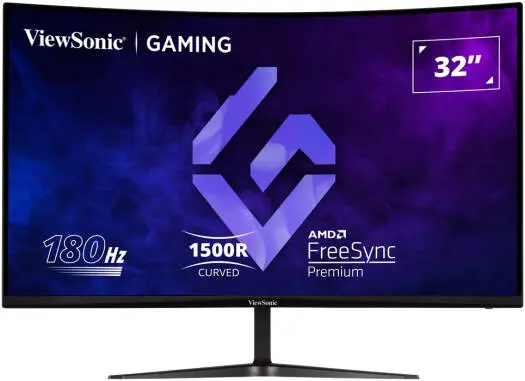 [VX3218-PC-MHD] ViewSonic 32" VX3218-PC-MHD Curved Gaming Monitor, Full HD 1920×1080 Resolution, 165Hz Refresh Rate, 1ms MPRT Response Time, 1500R Curvature, AMD FreeSync Premium, HDMI & DisplayPort Connectivity