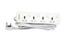 Terminator 4-way universal power extension socket with individual switches, LED indicators, 1.25mm² 10M cable, and 13A fused moulded plug