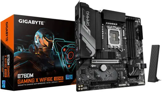 GIGABYTE B760M-G-X-WF6E-GEN5 B760M Gaming X WIFI6E GEN5 mATX motherboard with Intel B760 chipset, DDR5 support up to 256GB, PCIe 5.0 x16, dual M.2 slots, and Wi-Fi 6E—engineered for high-performance compact gaming builds.