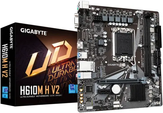 GIGABYTE H610M-H-V2 H610M H V2 LGA1700 mATX motherboard with Intel H610 chipset, DDR5 support up to 128GB, PCIe 4.0 x16, M.2 storage, and Gigabit LAN—solid foundation for modern Intel PCs.