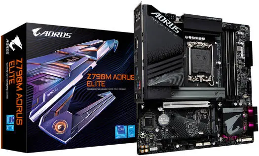 GIGABYTE Z790M-AORUS-ELITE Z790M AORUS ELITE LGA1700 mATX motherboard with Intel Z790 chipset, DDR5 up to 192GB, triple PCIe 4.0 M.2 storage, and 2.5GbE LAN—compact power for high-performance Intel builds.