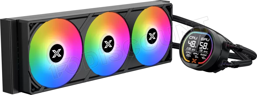 XIGMATEK LK Pro 360mm AIO liquid CPU cooler with 2.7″ smart digital LCD display and ARGB lighting delivers powerful cooling and real-time system visuals for high-performance builds. EN47404