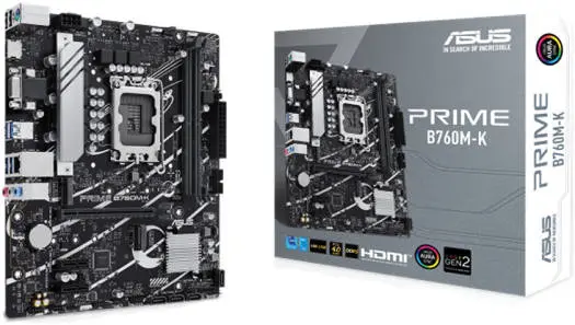 [90MB1FI0-M1EAY0] ASUS PRIME B760M-K LGA1700 mATX motherboard with DDR5 support, dual PCIe 4.0 M.2 slots, 2.5Gb Ethernet, USB 3.2, HDMI and VGA—reliable performance for Intel gaming and everyday builds. 90MB1FI0-M1EAY0